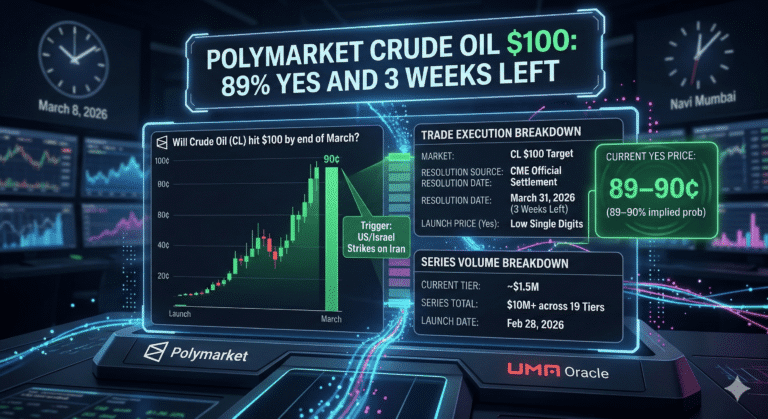 Polymarket Crude Oil $100 [Live]: 89% Yes, 3 Weeks Left