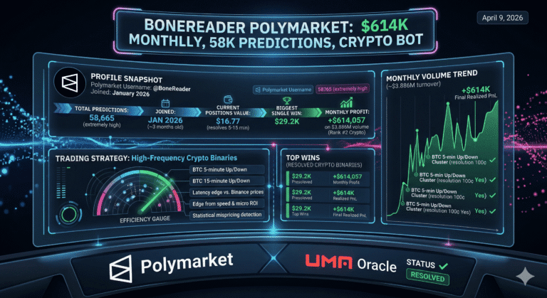 BoneReader Polymarket: $614K Monthly, 58K Predictions, Crypto Bot