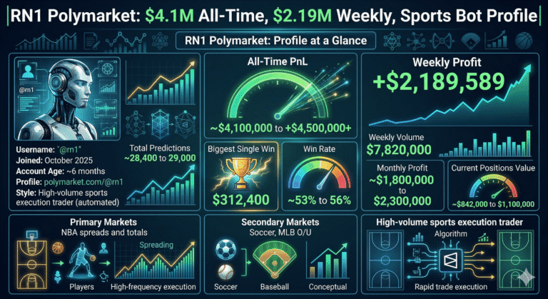 RN1 Polymarket: $4.1M All-Time, $2.19M Weekly, Sports Bot Profile