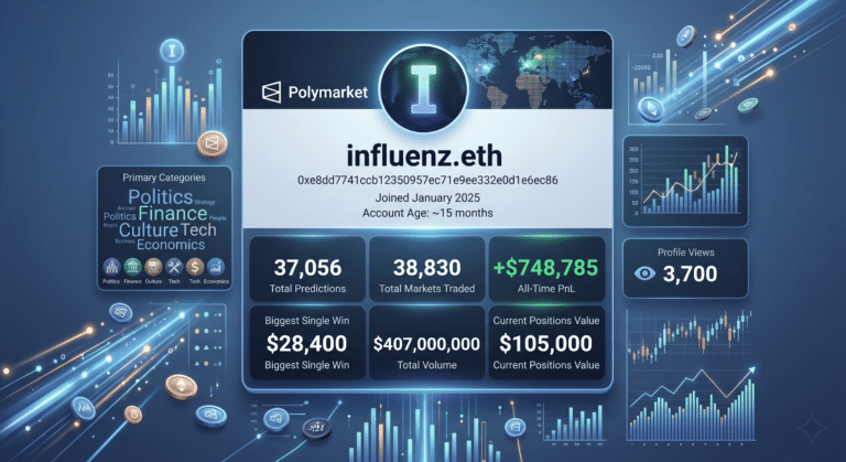 influenz.eth Polymarket : $748K All-Time, $407M Volume, Full Profile