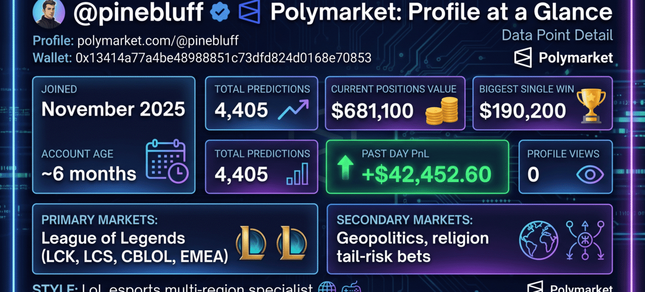 pinebluff Polymarket: $681K Open, League of Legends Esports Whale