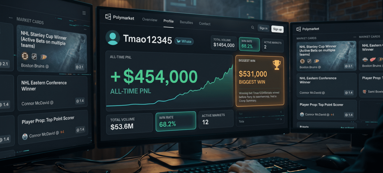 Tmao12345 Polymarket: $531K Biggest Win, NHL Sports Whale Profile