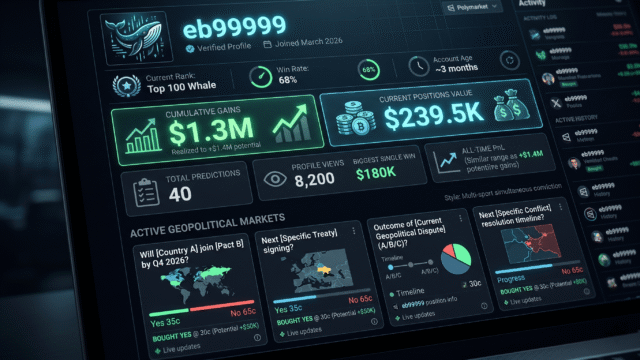 eb99999 Polymarket Updated: $1.3M All-Time, 40 Predictions, May 2026