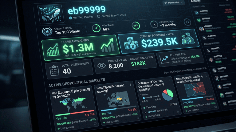 eb99999 Polymarket Updated: $1.3M All-Time, 40 Predictions, May 2026